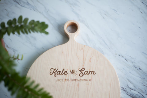 Round Custom Engraved Cutting Board - Wedding Gift